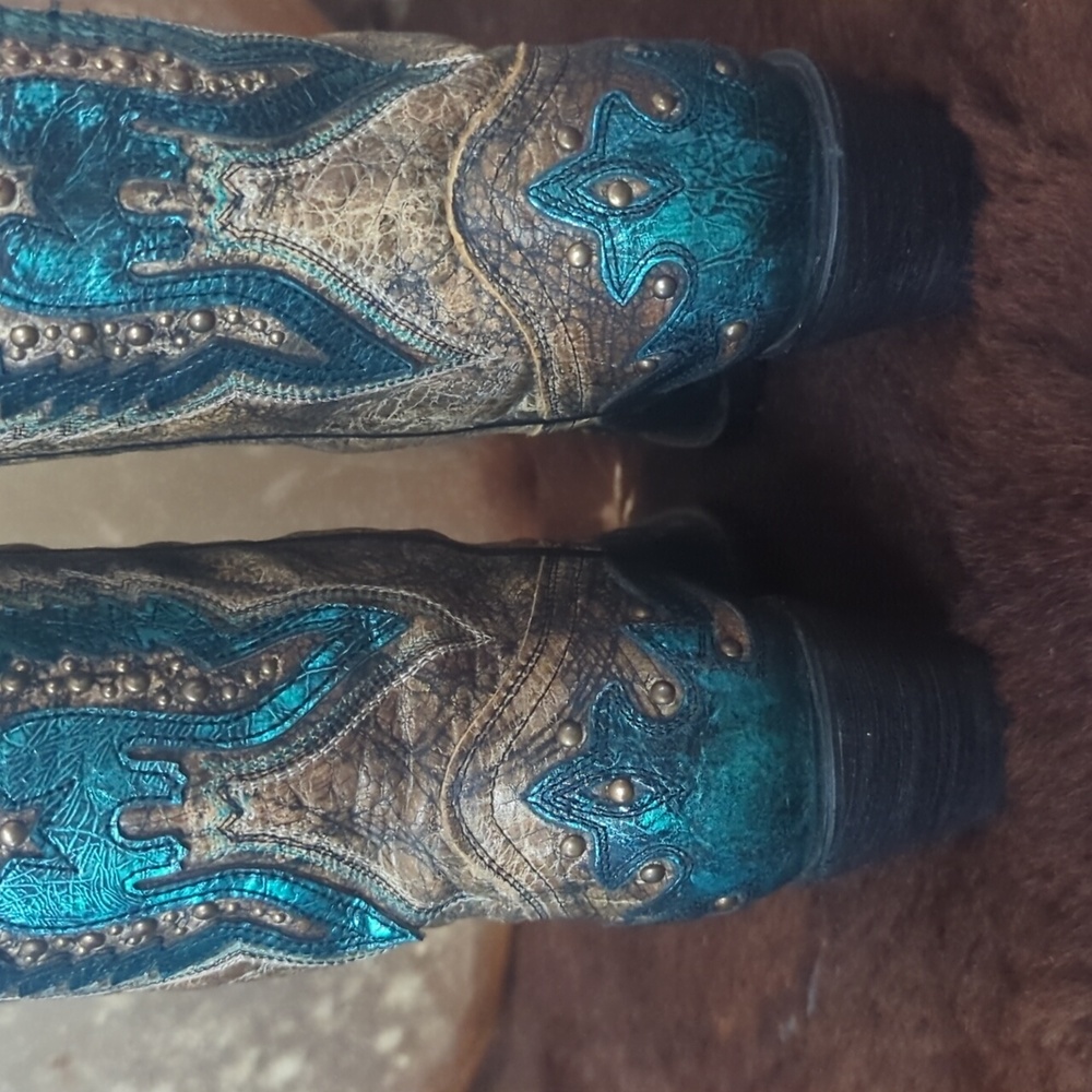 CORRAL R1232 distressed brown & turquoise studded Thunderbird cowgirl boots 6.5 - Picture 13 of 16